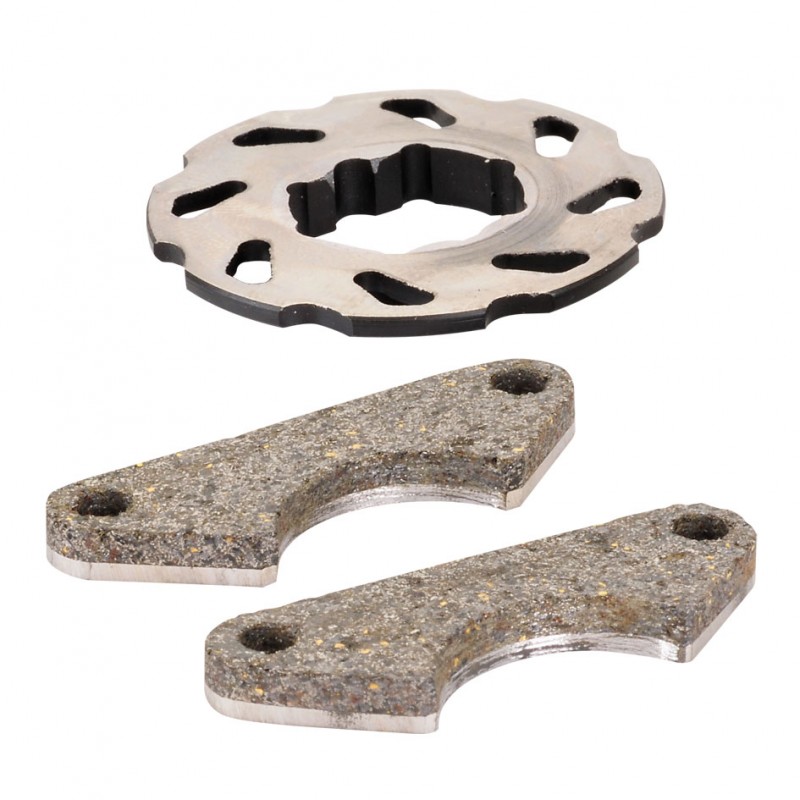 Steel Brake Disc (1) with Carbon Fibre Brake Pads (2)