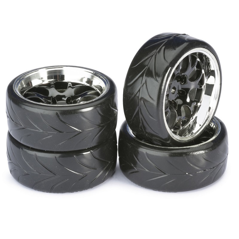 Wheel Set Drift LP " Comb / Profile A" black/chrome 1:10 (4 pcs)