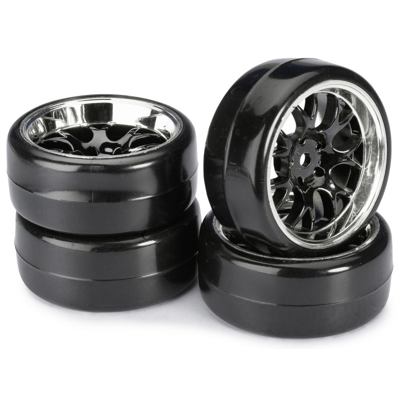 Wheel Set Drift LP " Comb / Profile B" black/chrome 1:10 (4 pcs)