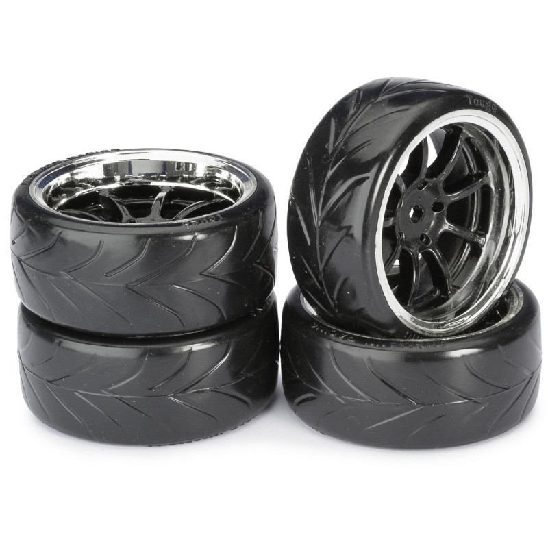 Wheel Set Drift LP " 9 Spoke / Profile A" black/chrome 1:10 (4 pcs)