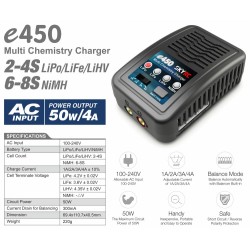 SkyRC e450 Laddare LiPo/LiFe/LiHV 2-4S,NiMH 6-8 50W 240VAC